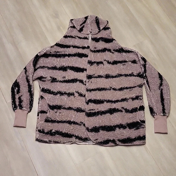 🛍LulaRoe Open Front Hooded Long Sleeve Purple Black Stripe Cardigan Womens‎ S - Picture 1 of 6